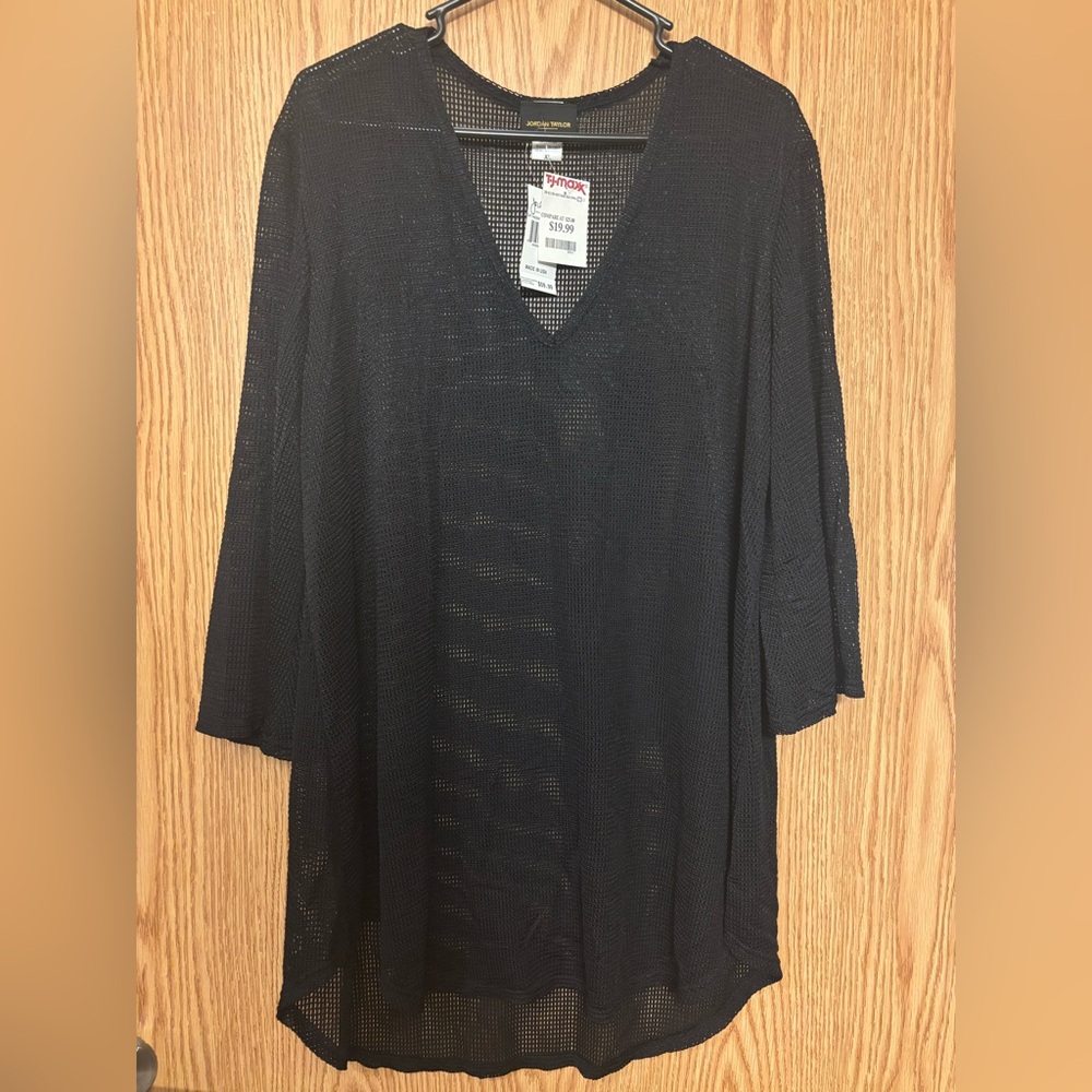 Jordan Taylor XL Black Open Knit Tunic Cover Up Sheer Lightweight NWT